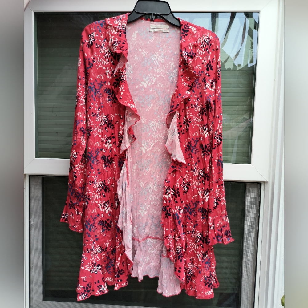 Urban Outfitters long-sleeve floral print ruffle trim wrap dress